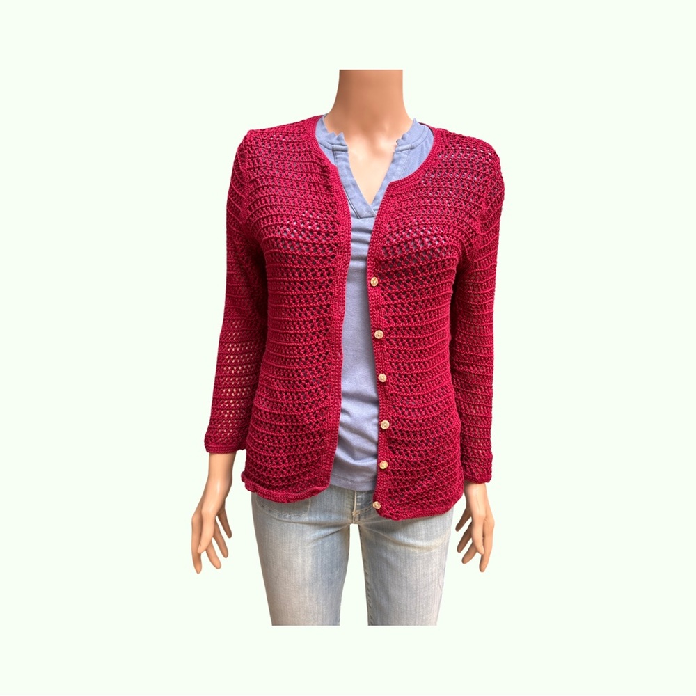 Eddie Bauer Maroon Cardigan Sweater Soft Knit Design Medium (3 for $12 item)